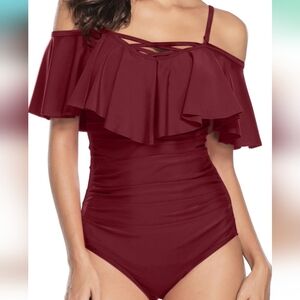 DACI One Piece Ruffle Off Shoulder Swimsuit